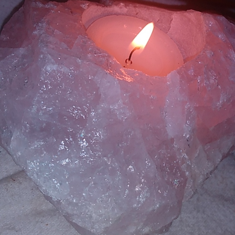 Rose quartz  candle holder  BIG